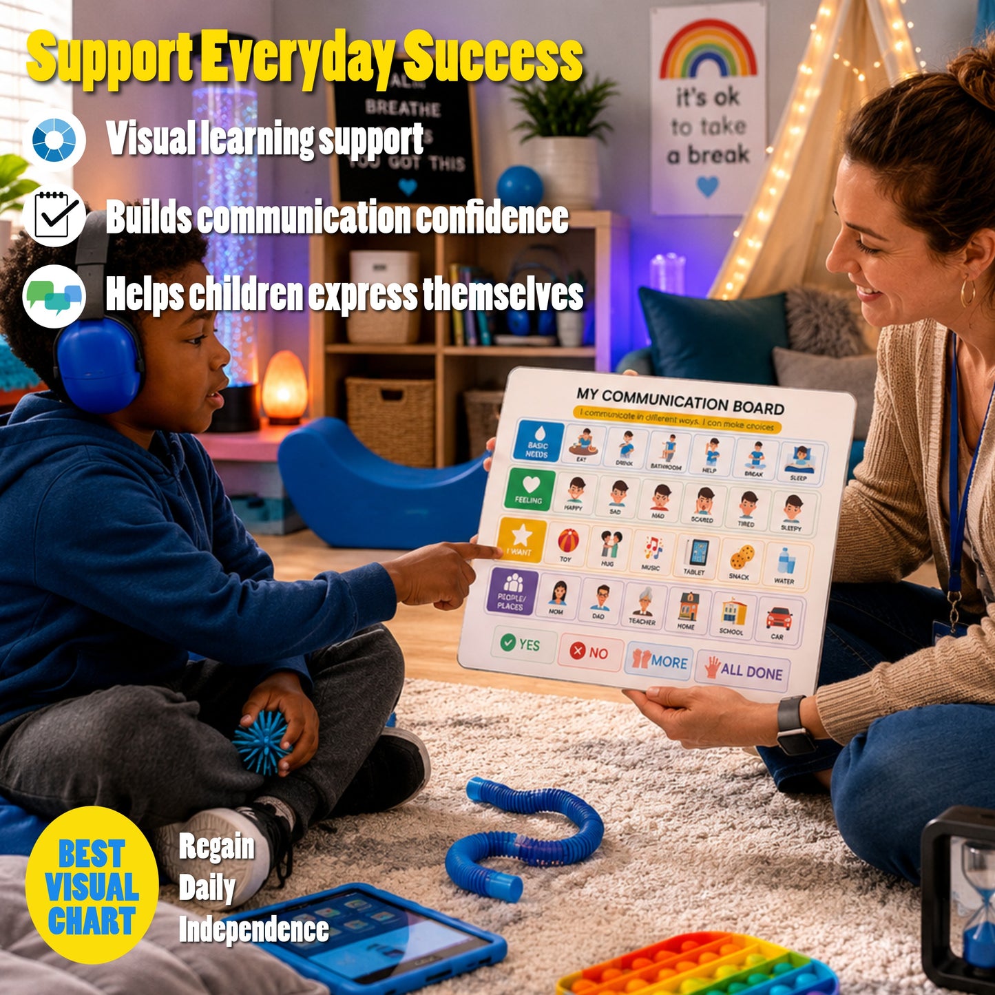 Communication Chart for Kids – Non Verbal Communication Chart, AAC Visual Support
