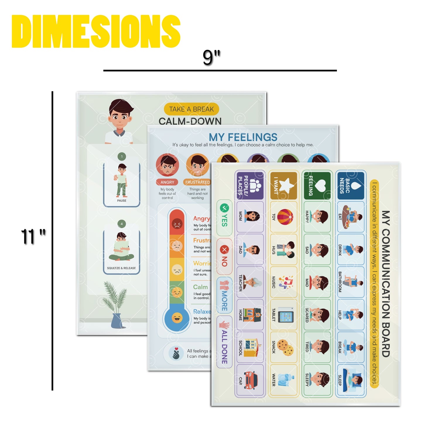 Emotional Support Bundle for Kids – Feelings Chart, Communication & Calm Down Visual Aid