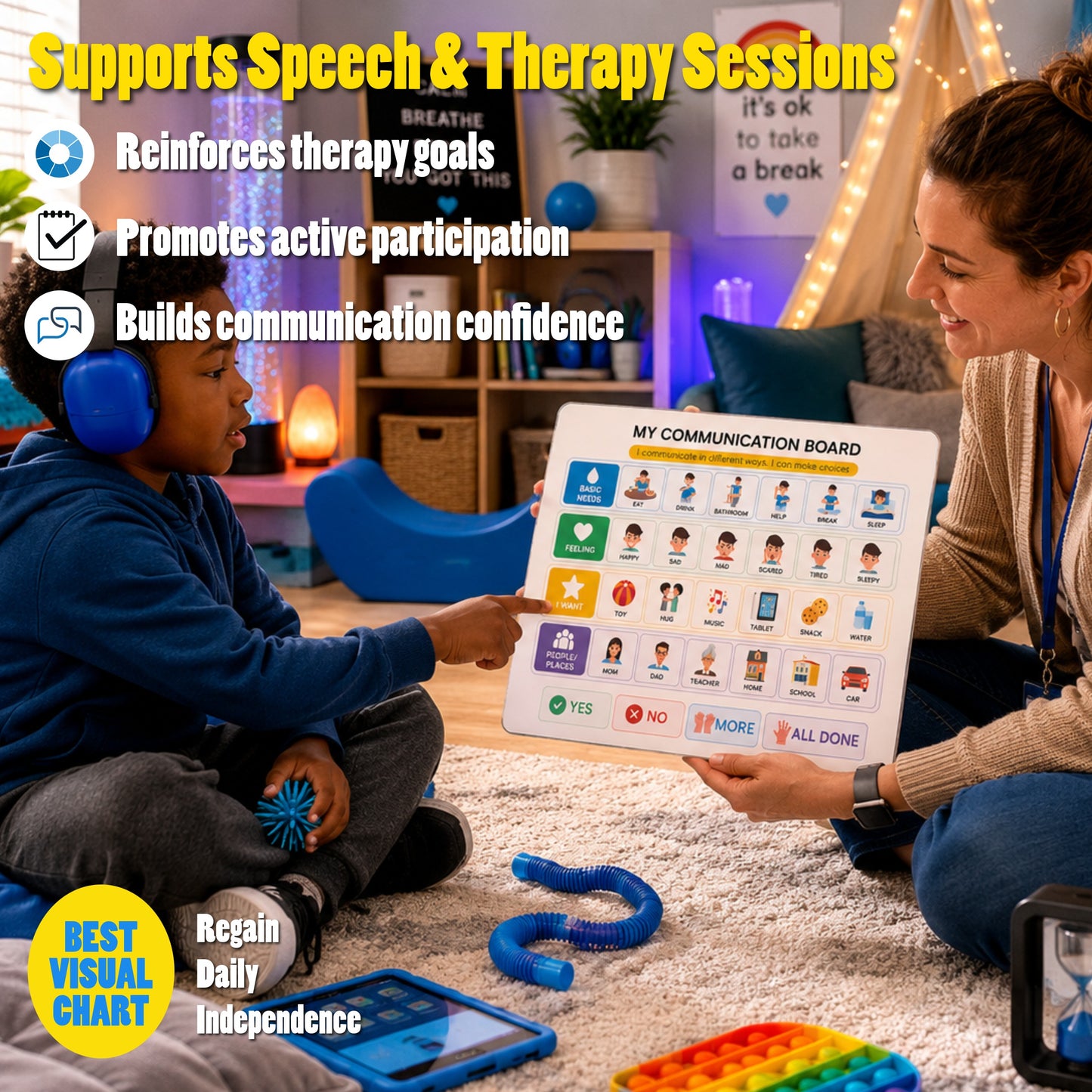 Emotional Support Bundle for Kids – Feelings Chart, Communication & Calm Down Visual Aid